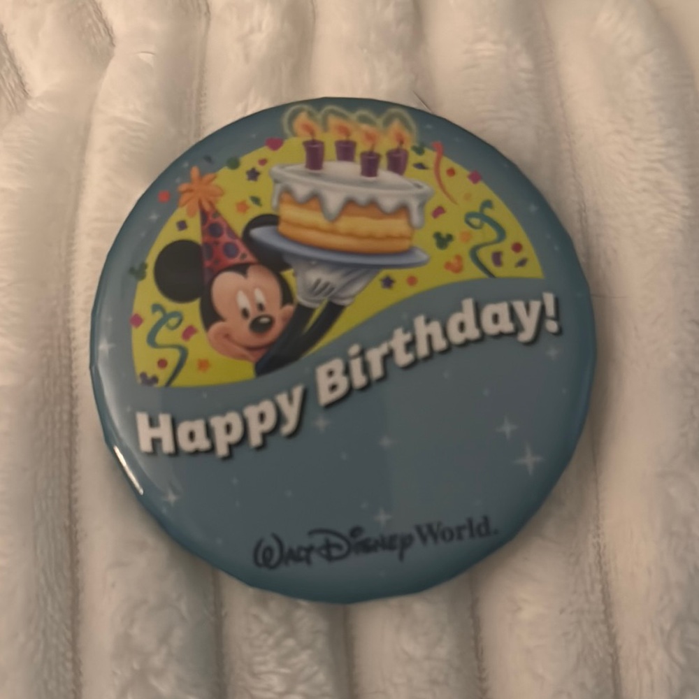 Disney Blue and Yellow Birthday Celebration Button featuring Mickey Mouse